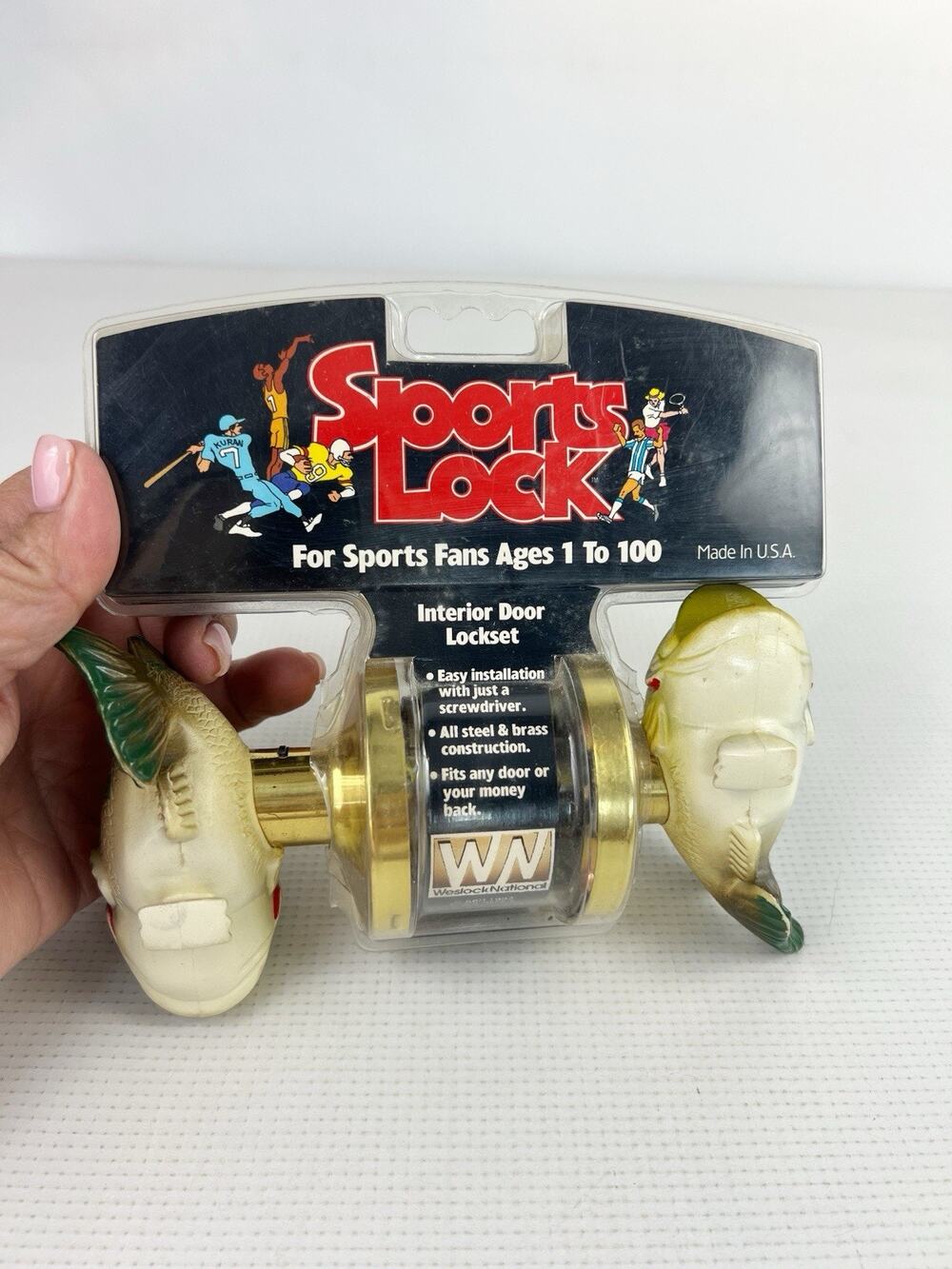 Vintage Weslock Sports Lock Interior Door Lockset Bass Fish Knobs Made USA 1992
